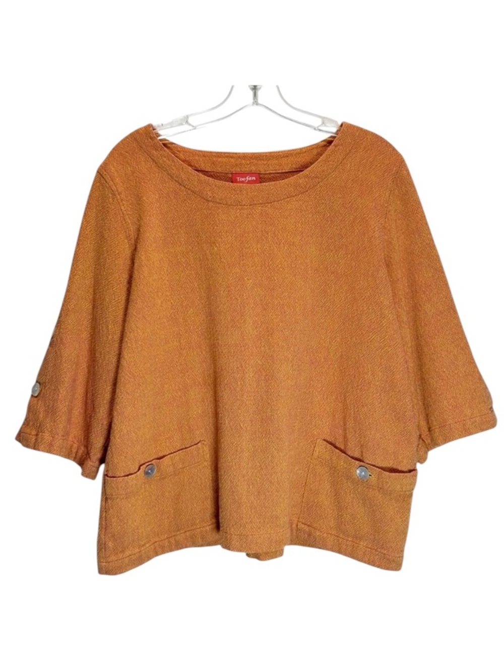 Toofan Orange Heather Woven Textured Cotton Relaxed Fit Boxy Tunic Top - Large